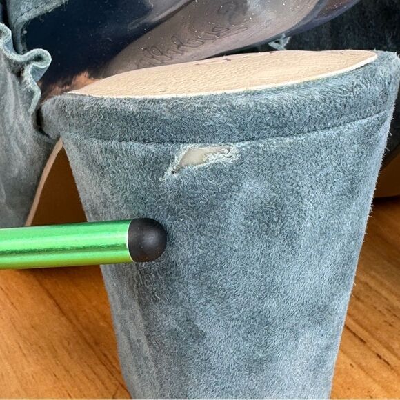 Seychelles by Anthropologie Sightseeing Suede Slingback Peep Toe Heels Teal 9 - Picture 11 of 11